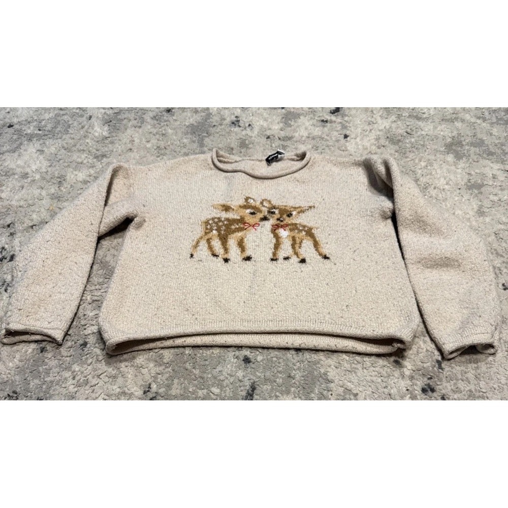 Freshman Youth Girls Beige  Sz Medium 8-10 Sweater 'Reindeer'